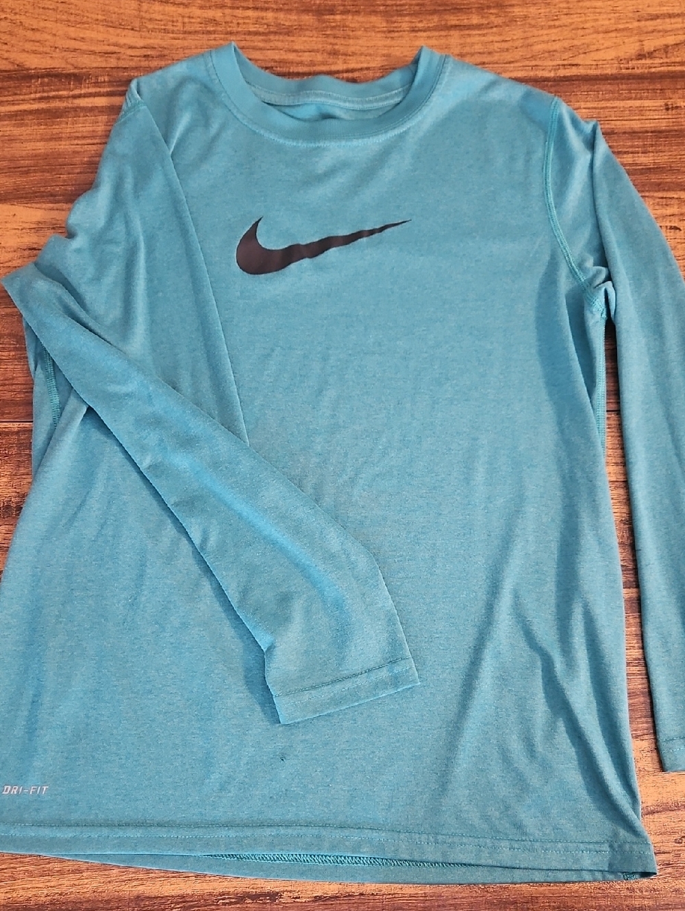 Nike Long Sleeve Performance Shirt - Teal Blue with Black Swoosh